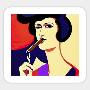 Lady lighting her victory cigar Sticker